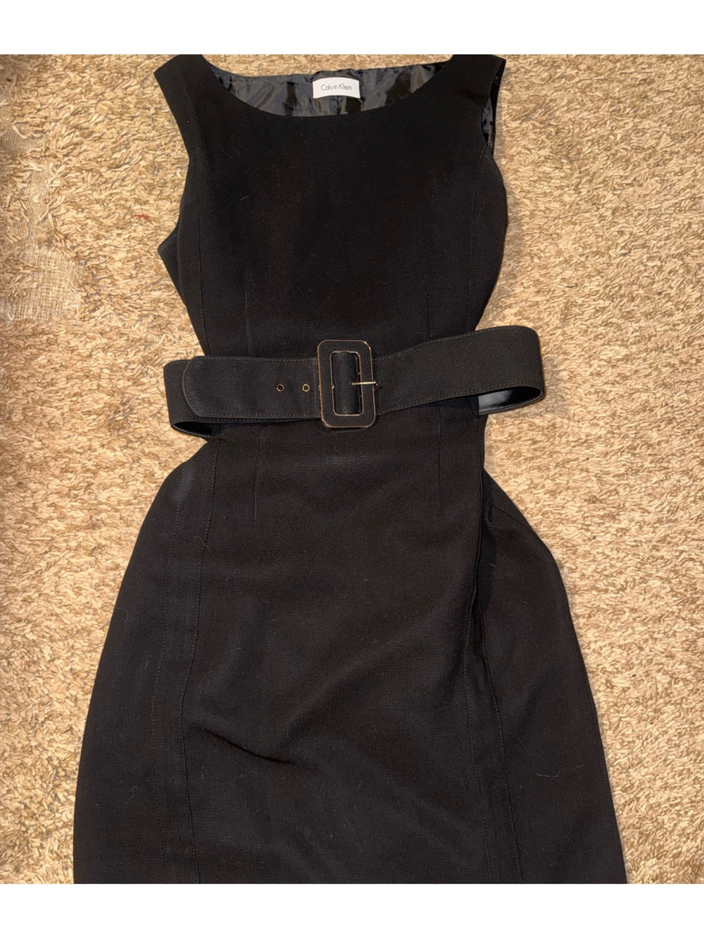 Calvin Klein Black Belted Sleeveless Dress One-Piece